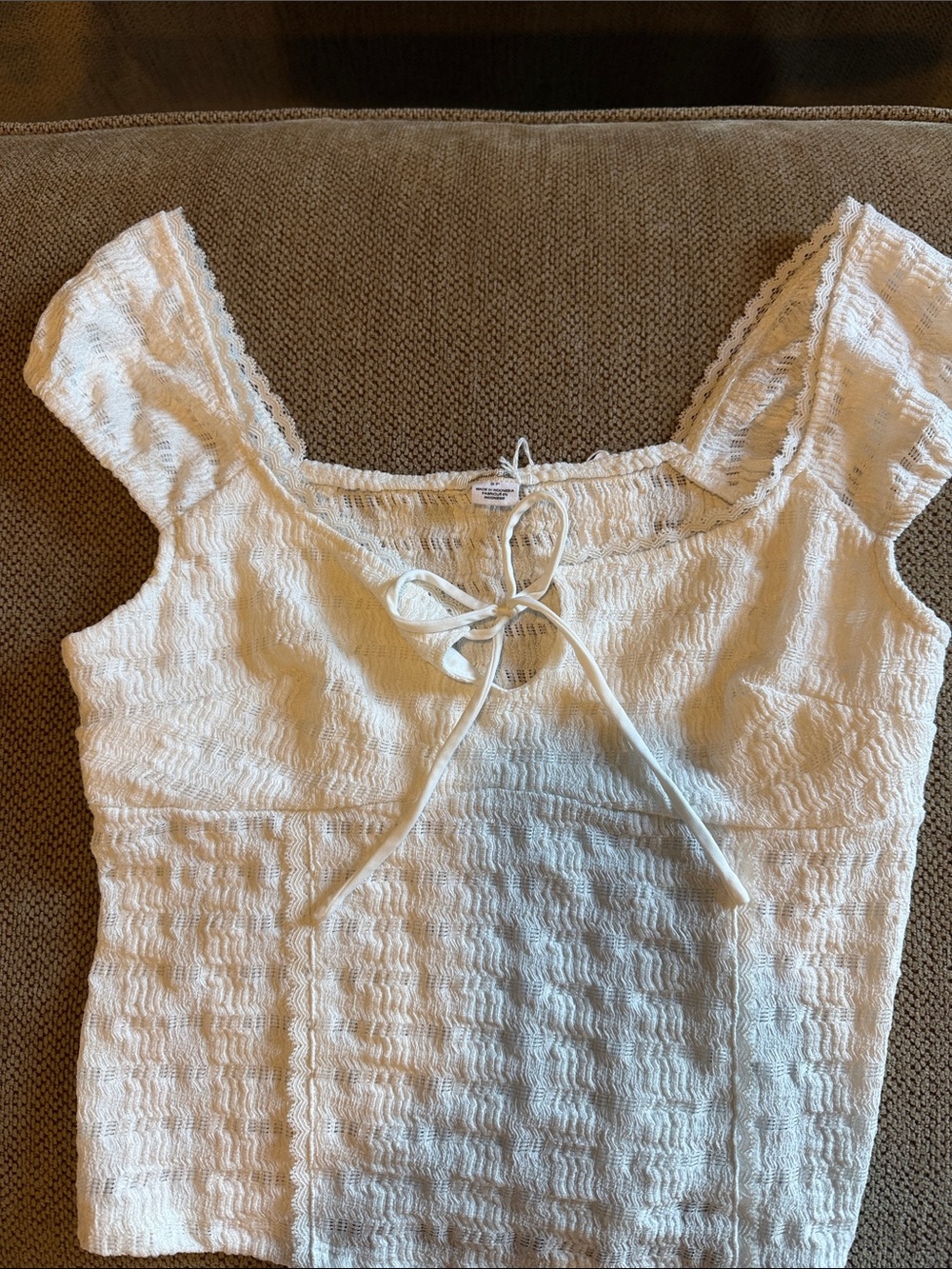 Kimchi Blue Cream Textured Smocked Top